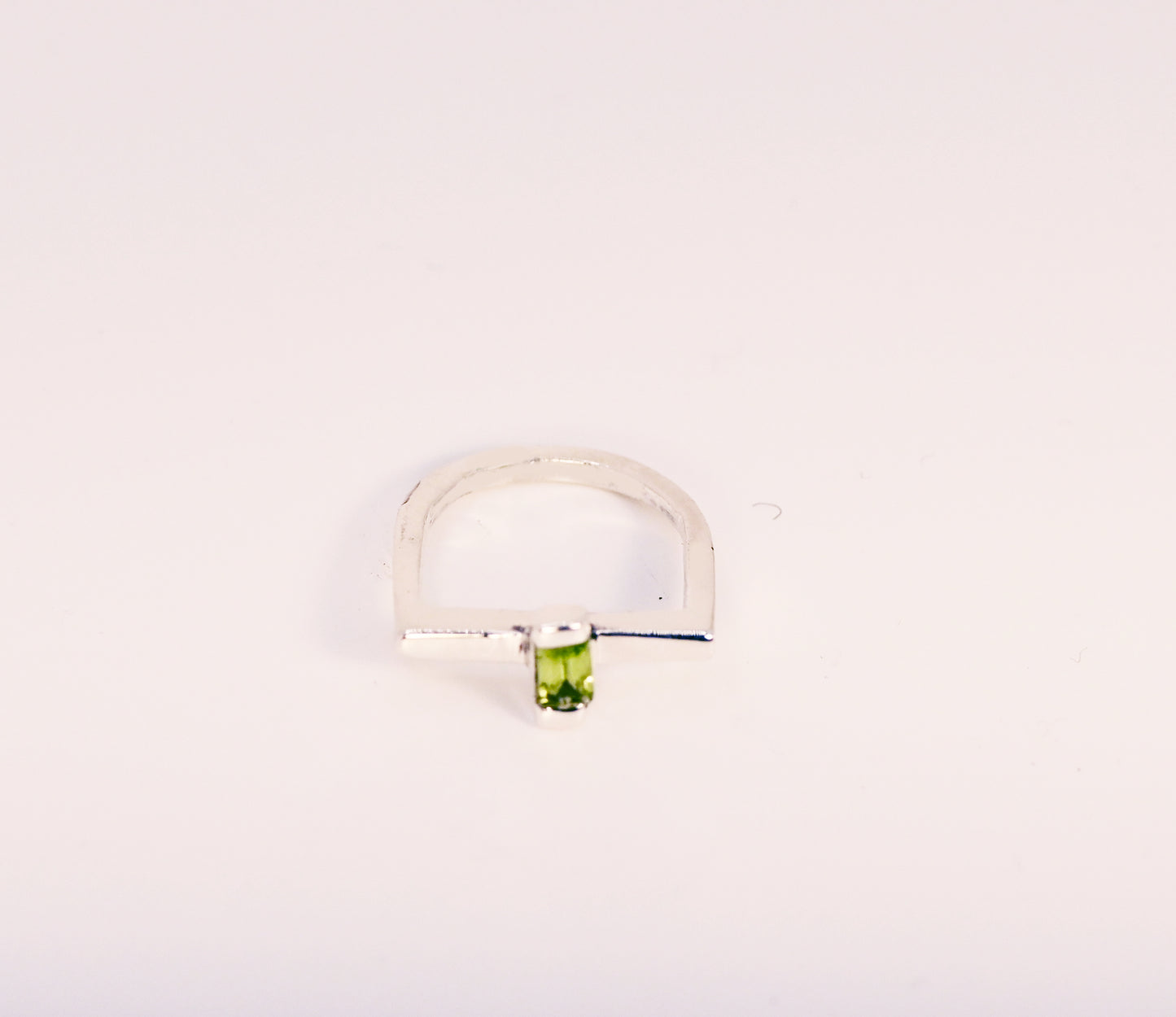 Sterling Silver Modern Square Ring with Green Peridot Gemstone
