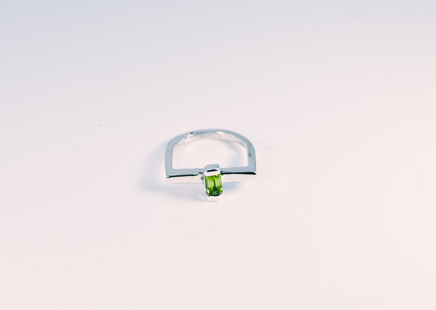 Sterling Silver Modern Square Ring with Green Peridot Gemstone