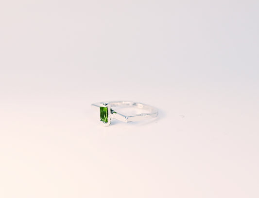 Sterling Silver Modern Square Ring with Green Peridot Gemstone