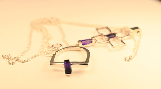 Amethyst Puzzle Cross Necklace & Matching Ring – Divine Unity Set