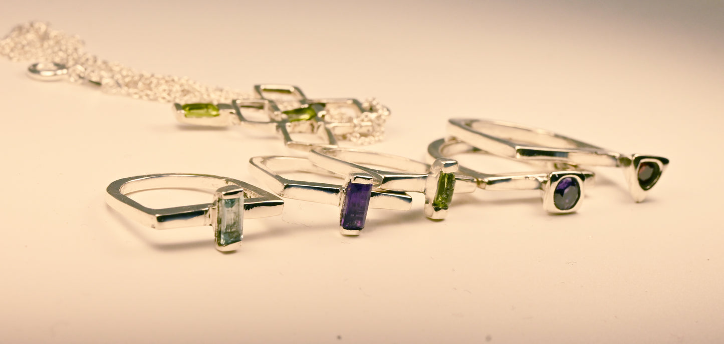 Sterling Silver Square Band Ring with Amethyst