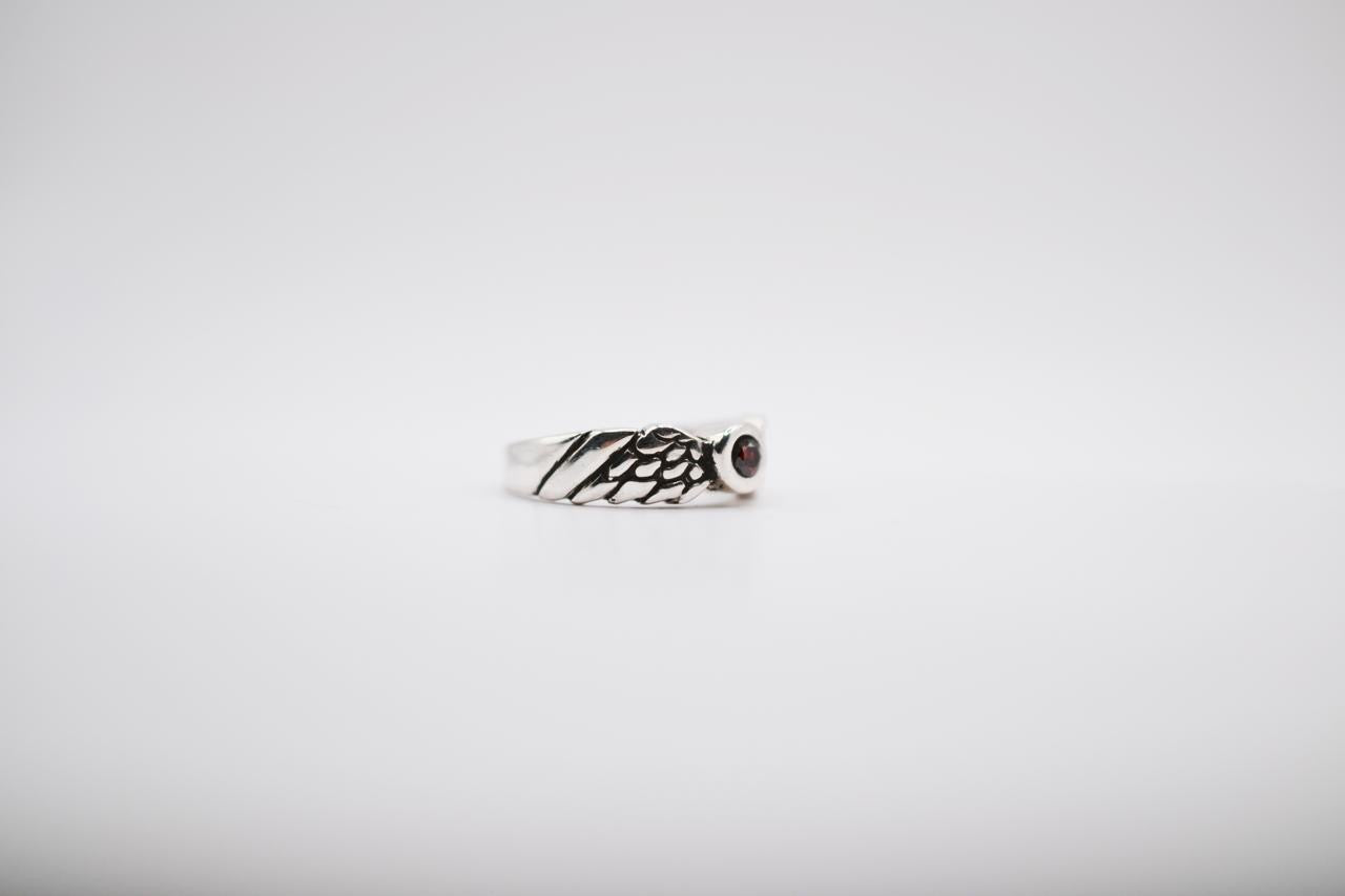 Sterling Silver Angel Wing Ring with Garnet Gemstone