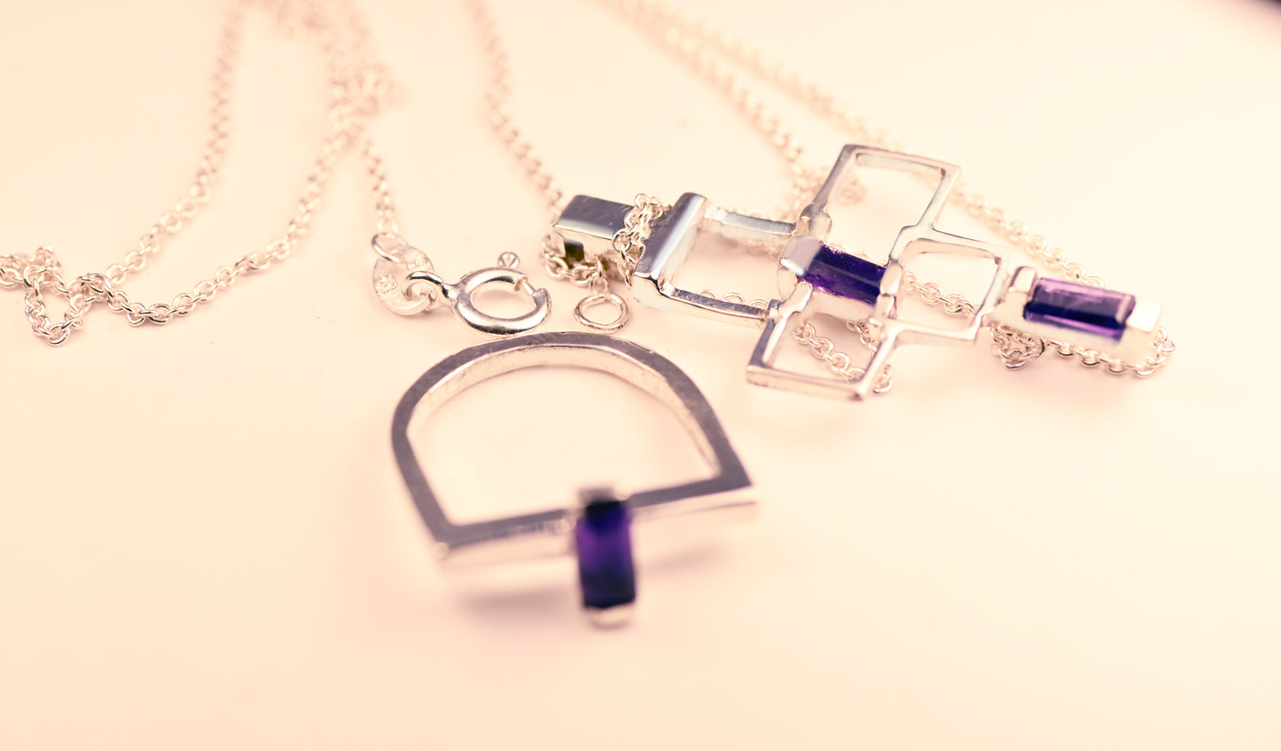 Amethyst Puzzle Cross Necklace & Matching Ring – Divine Unity Set