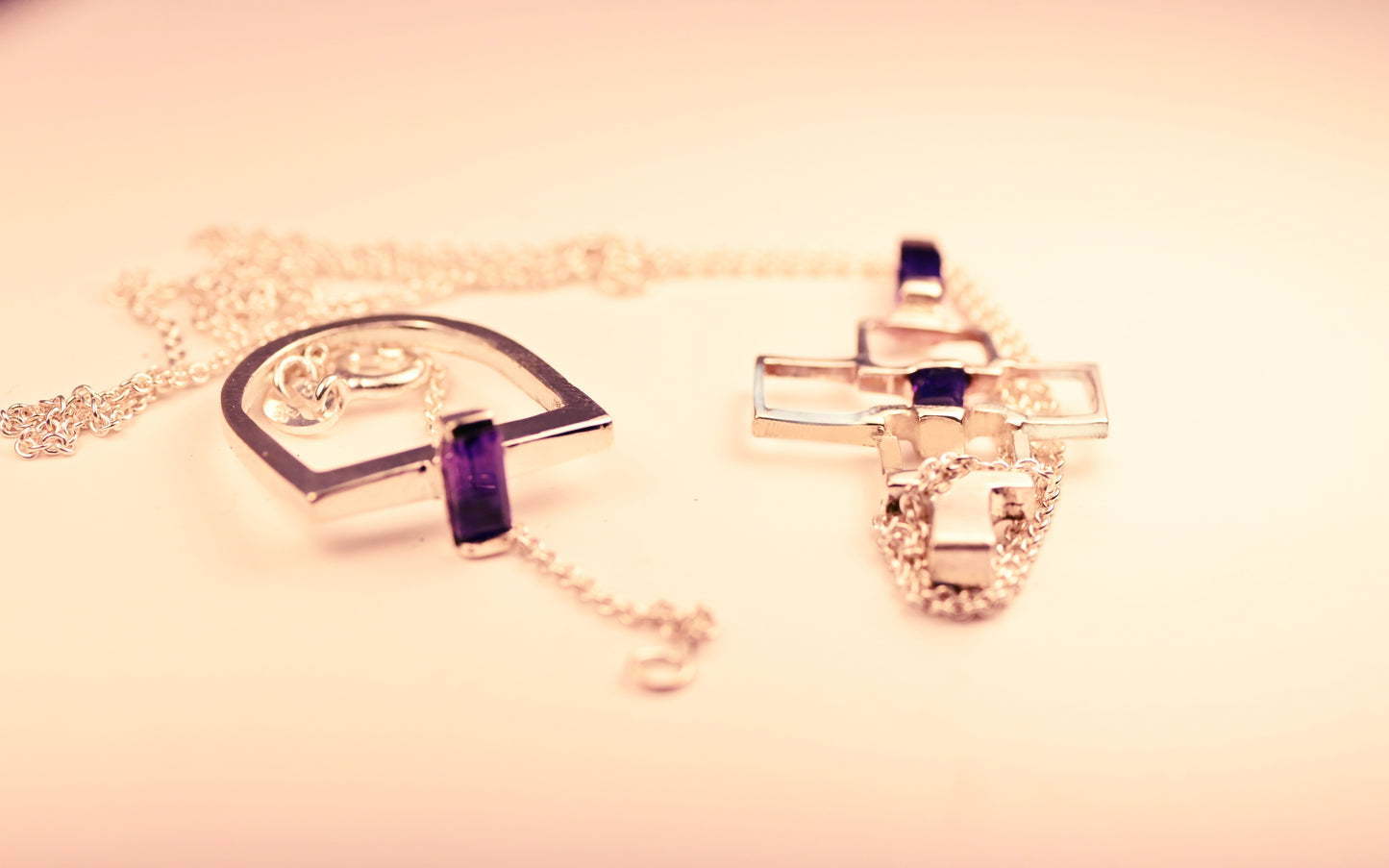 Amethyst Puzzle Cross Necklace & Matching Ring – Divine Unity Set