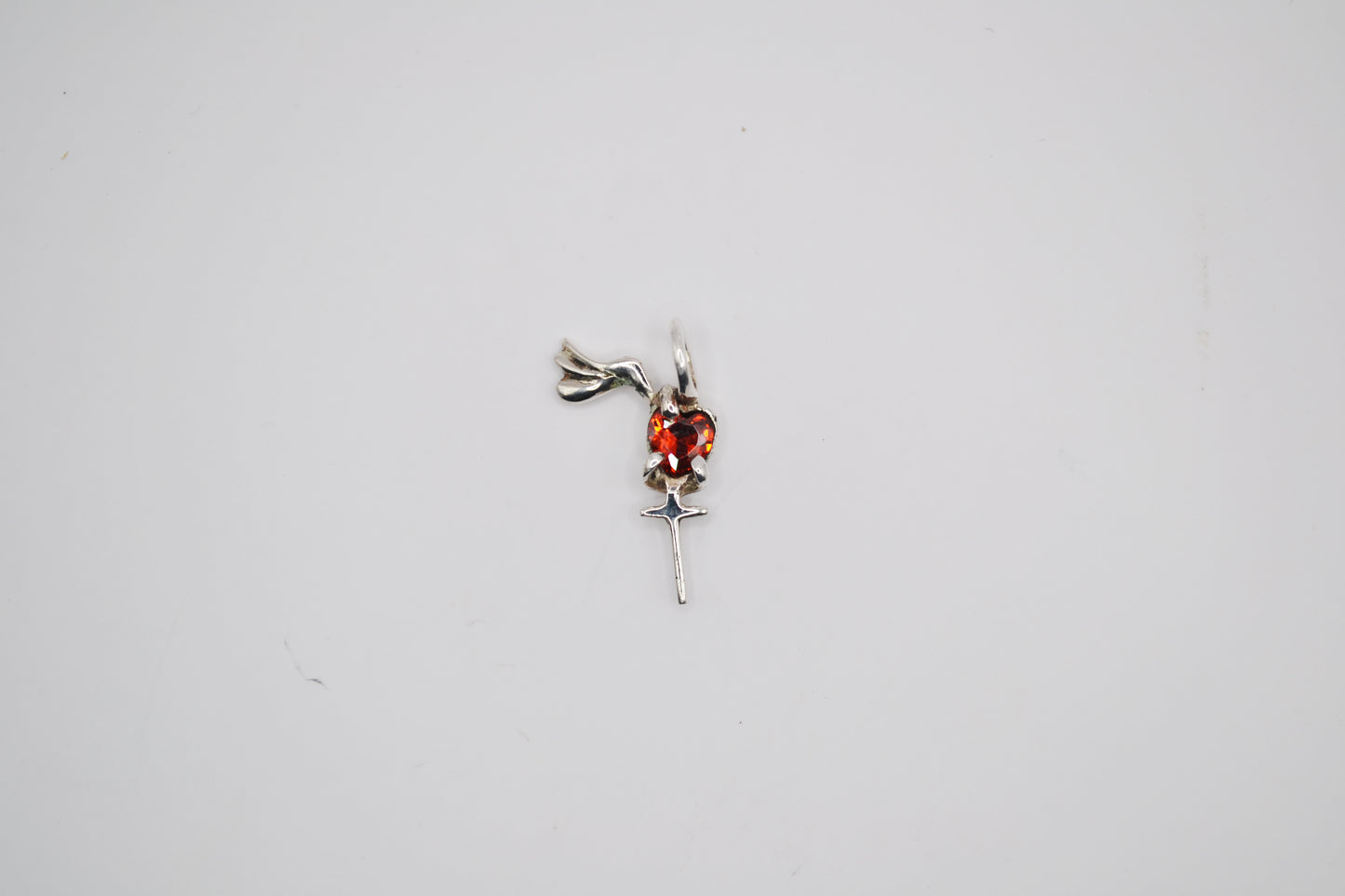 Heart-Shaped Garnet & Silver Cross Dove Pendant