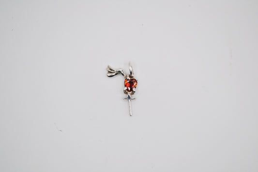 Heart-Shaped Garnet & Silver Cross Dove Pendant