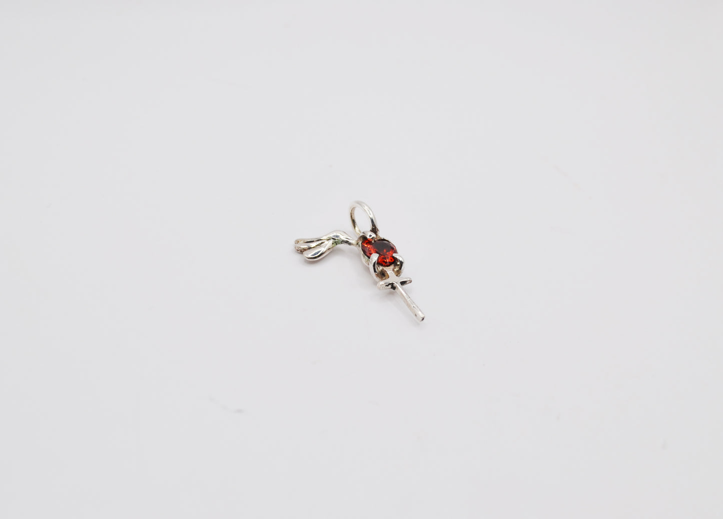Heart-Shaped Garnet & Silver Cross Dove Pendant