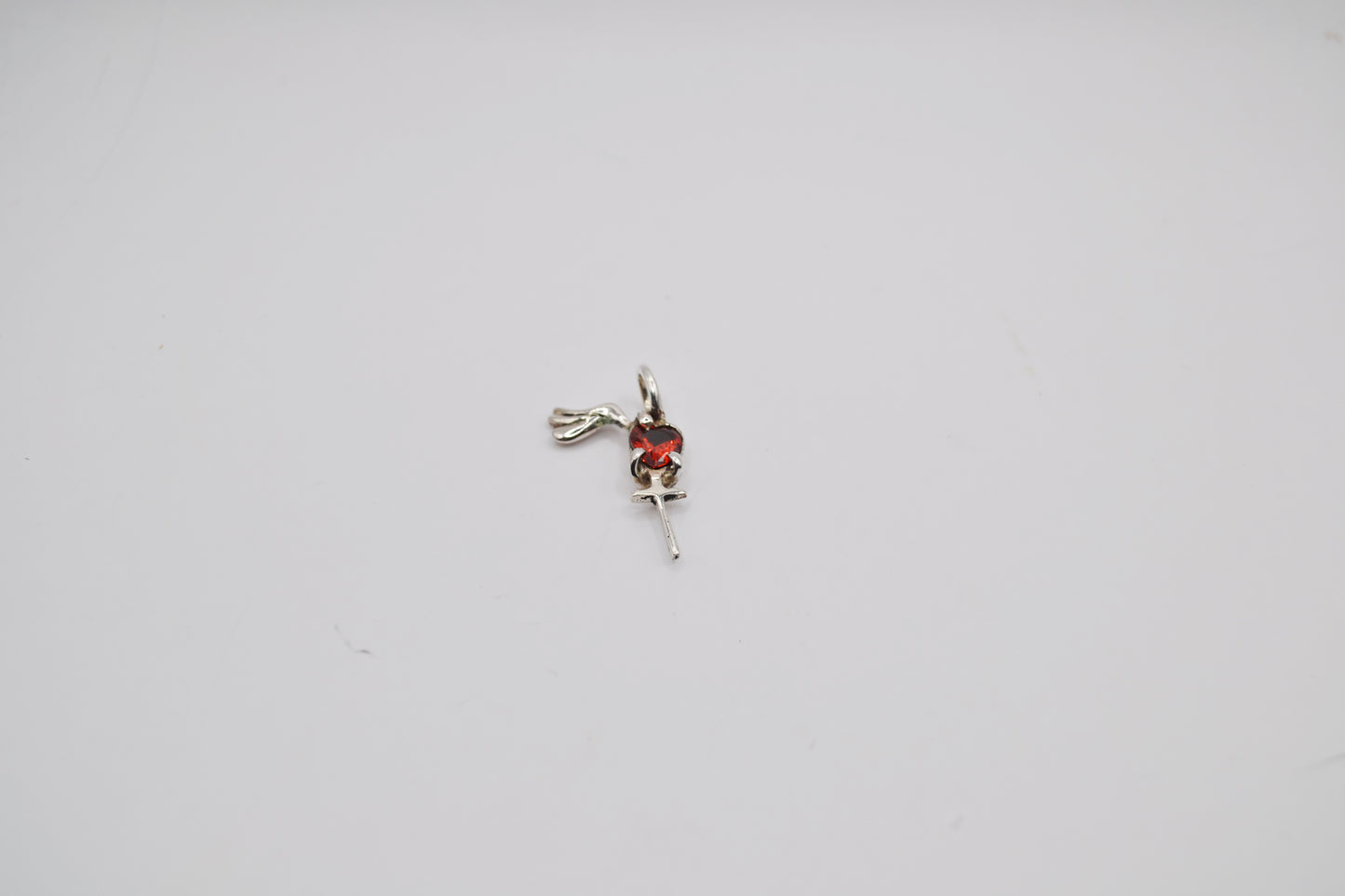 Heart-Shaped Garnet & Silver Cross Dove Pendant