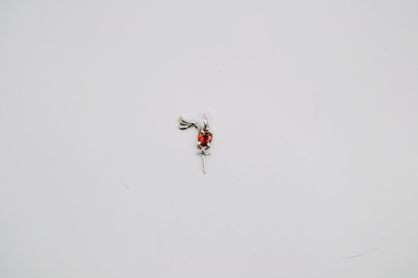 Heart-Shaped Garnet & Silver Cross Dove Pendant