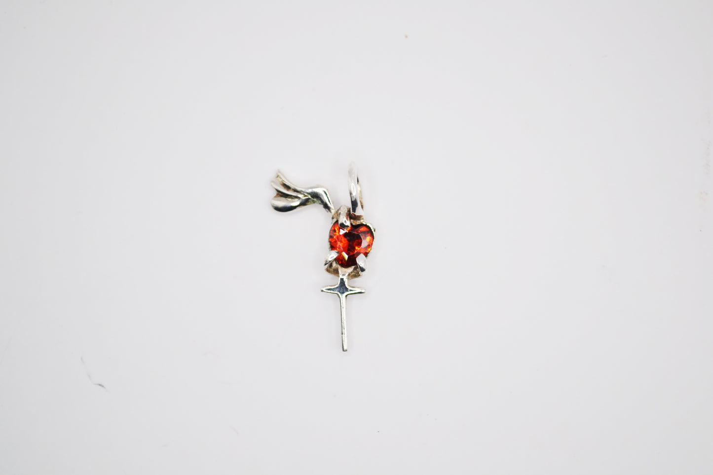 Heart-Shaped Garnet & Silver Cross Dove Pendant