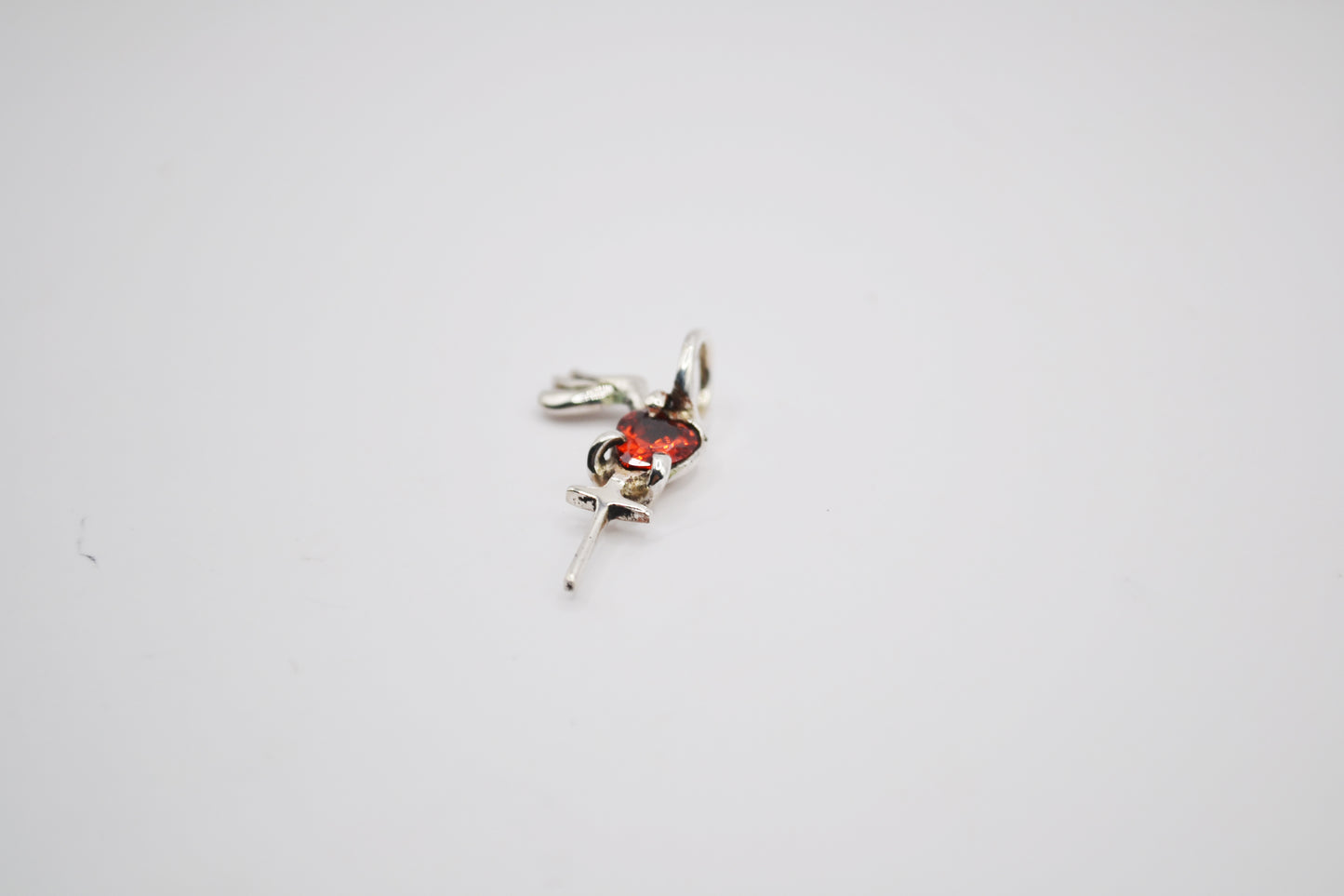 Heart-Shaped Garnet & Silver Cross Dove Pendant