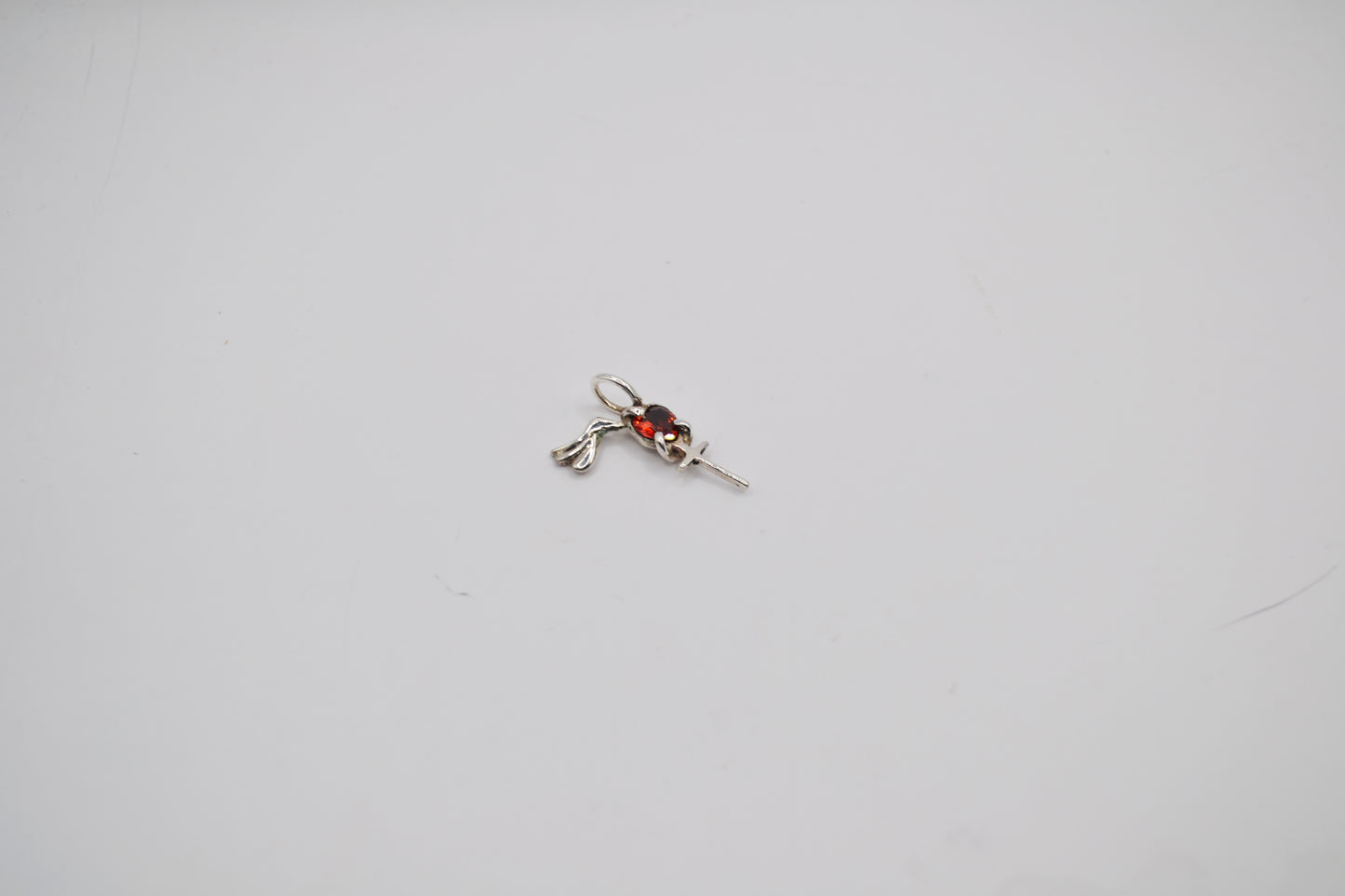 Heart-Shaped Garnet & Silver Cross Dove Pendant