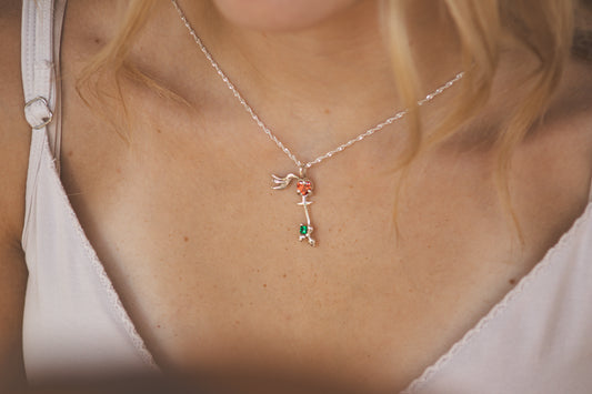 Key to Grace Sterling Silver Necklace – With Ruby & Emerald Accents