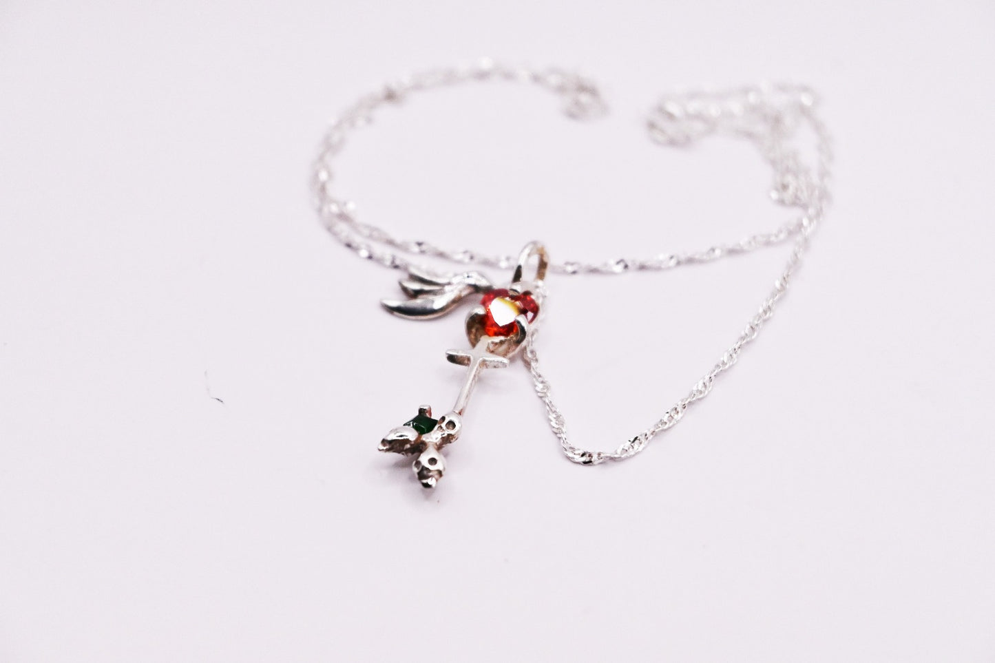 Key to Grace Sterling Silver Necklace – With Ruby & Emerald Accents