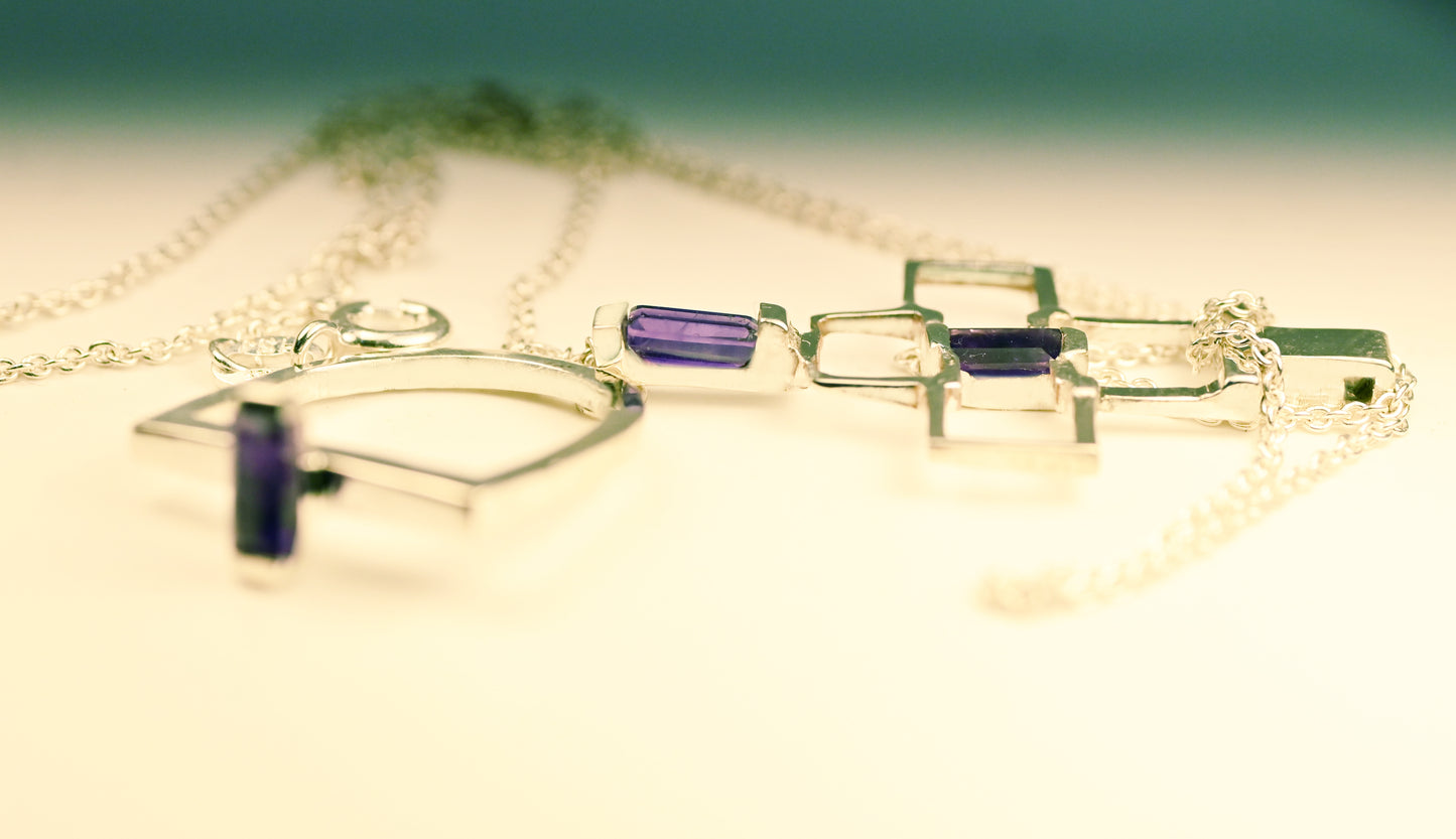 Amethyst Puzzle Cross Necklace & Matching Ring – Divine Unity Set