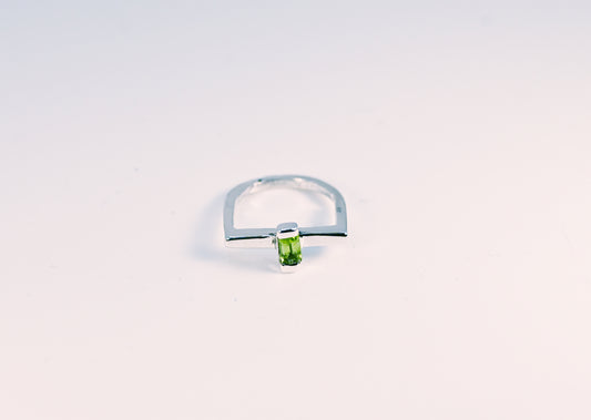 Sterling Silver Modern Square Ring with Green Peridot Gemstone