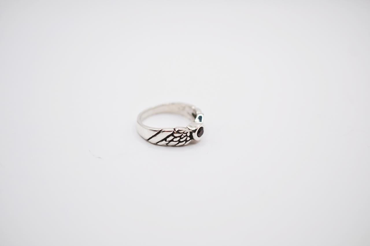 Sterling Silver Angel Wing Ring with Garnet Gemstone