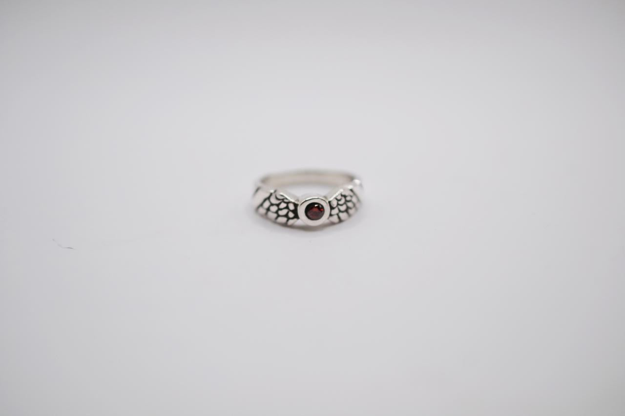 Sterling Silver Angel Wing Ring with Garnet Gemstone