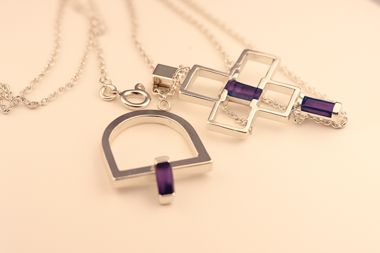 Amethyst Puzzle Cross Necklace & Matching Ring – Divine Unity Set
