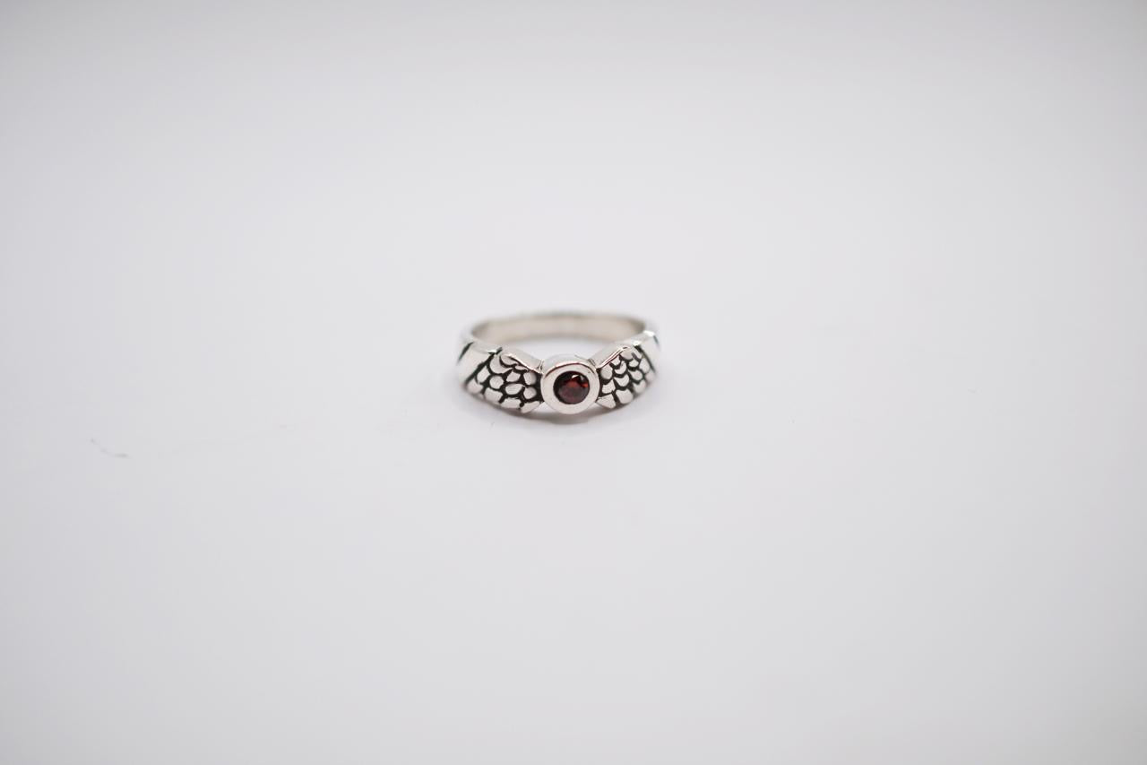 Sterling Silver Angel Wing Ring with Garnet Gemstone