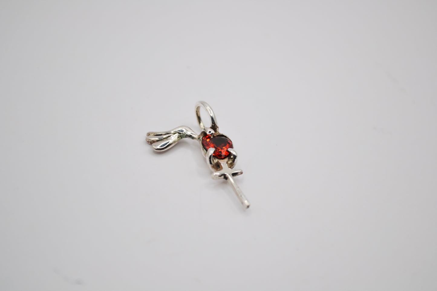 Heart-Shaped Garnet & Silver Cross Dove Pendant