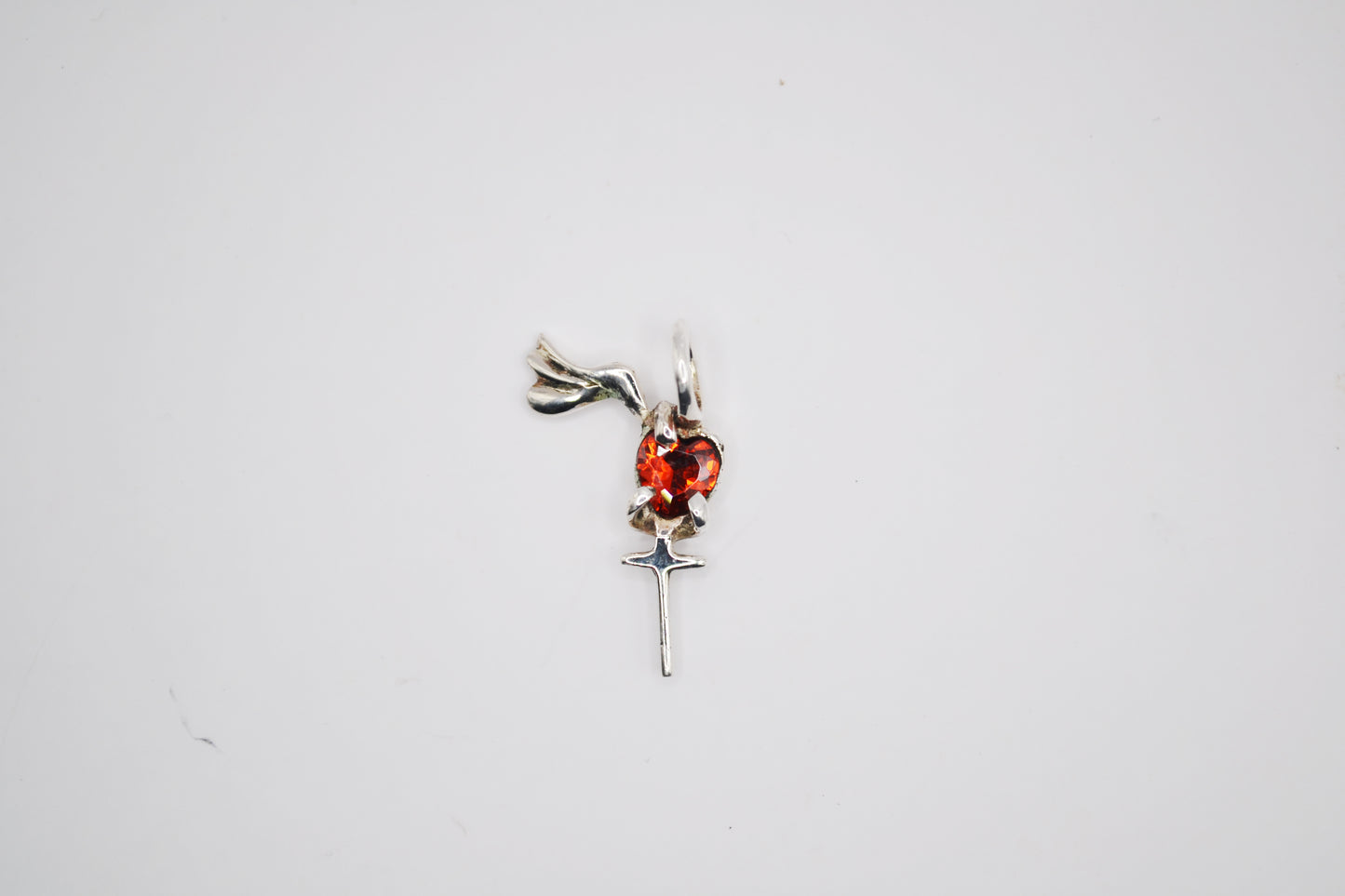 Heart-Shaped Garnet & Silver Cross Dove Pendant