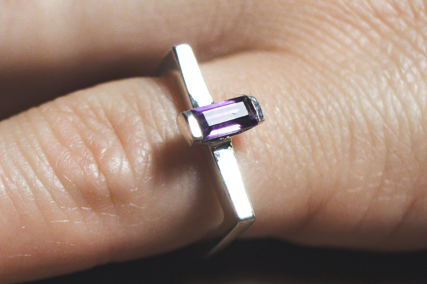 Sterling Silver Square Band Ring with Amethyst