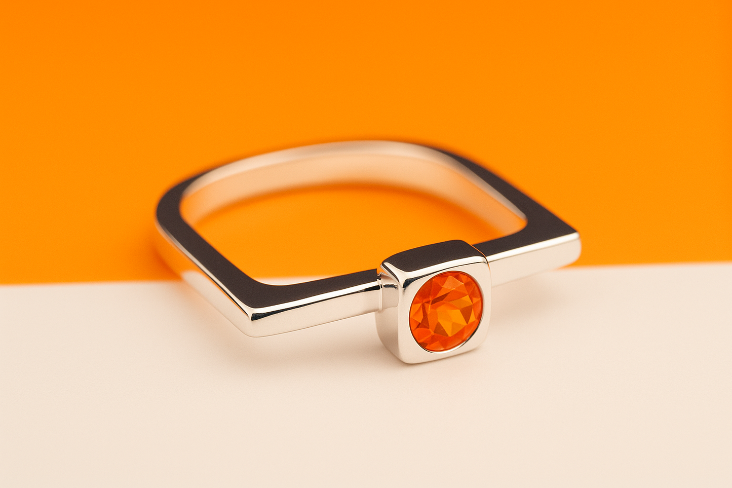 Sterling Silver Square Band Ring with Mexican Fire Opal – Vols Inspired