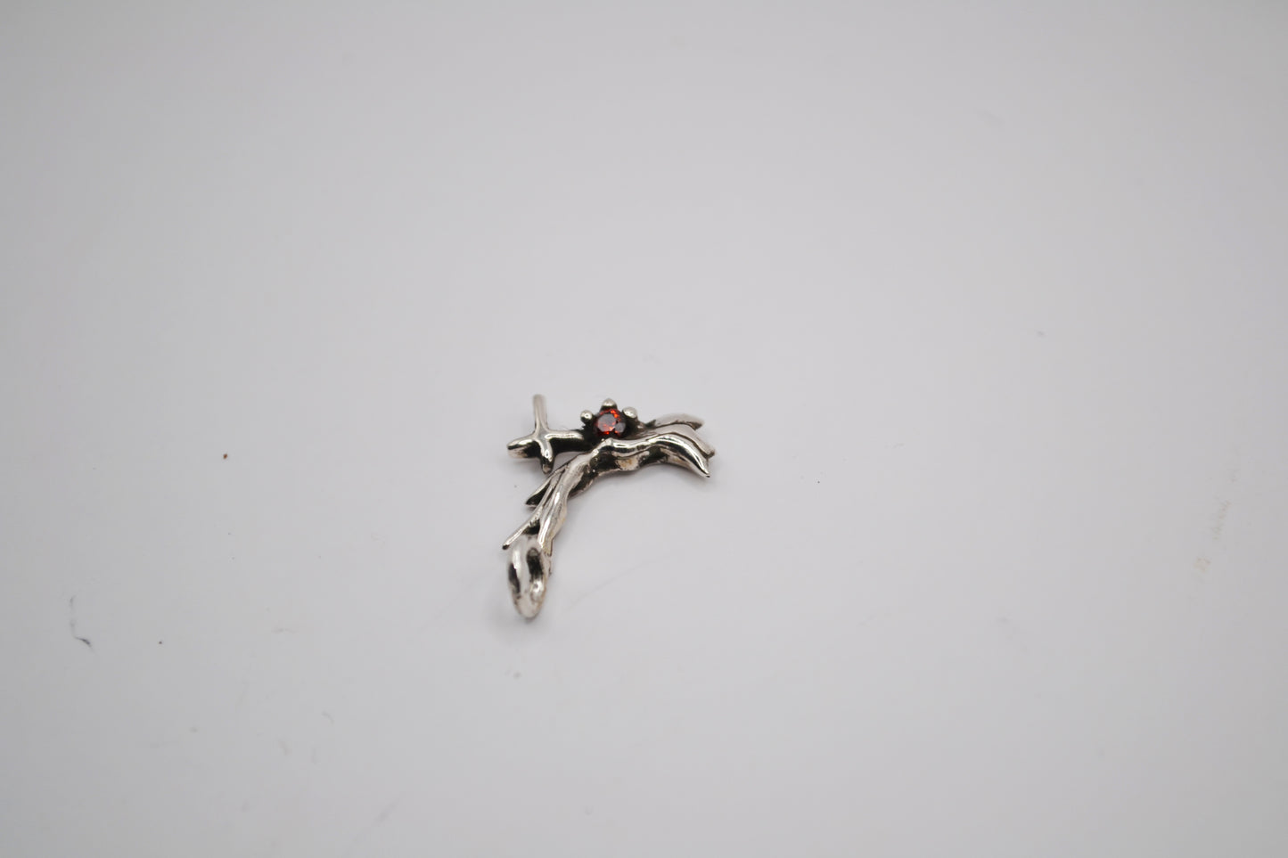Sterling Silver Dove & Cross Pendant with Garnet