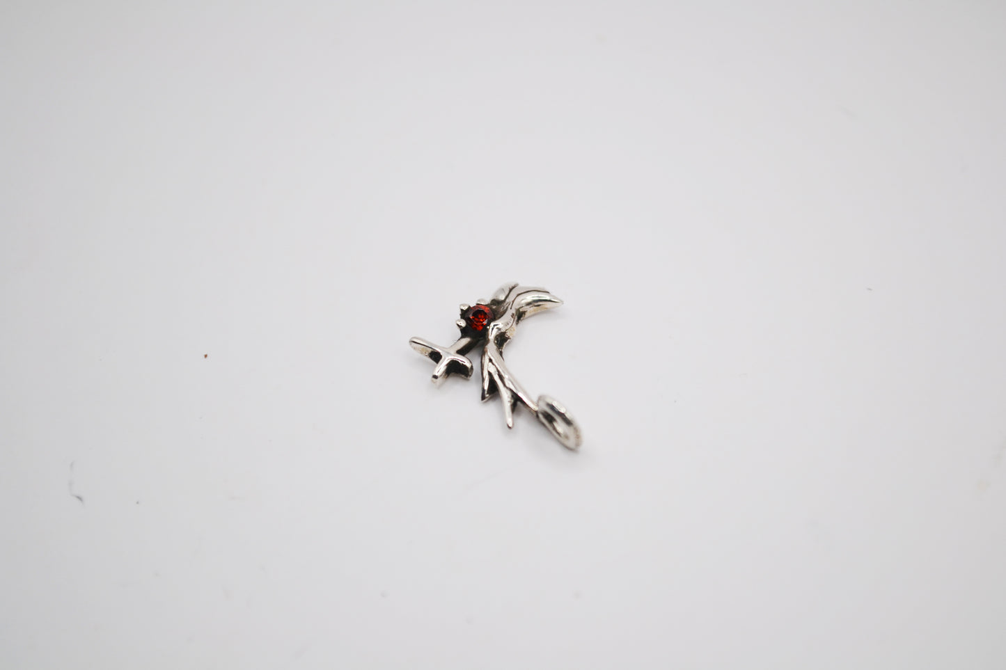Sterling Silver Dove & Cross Pendant with Garnet