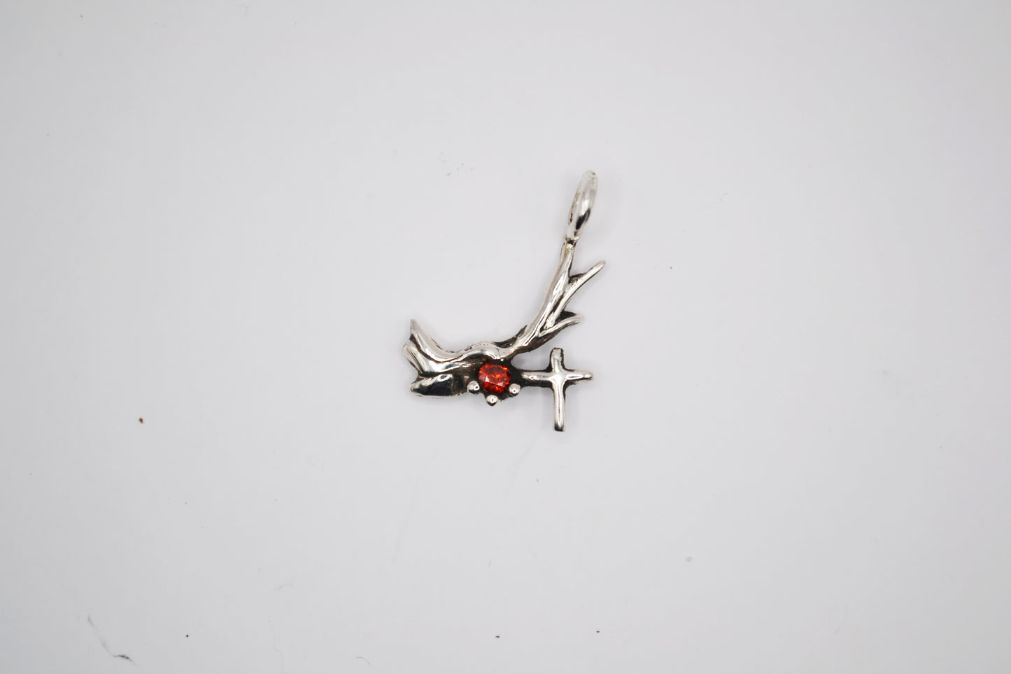 Sterling Silver Dove & Cross Pendant with Garnet