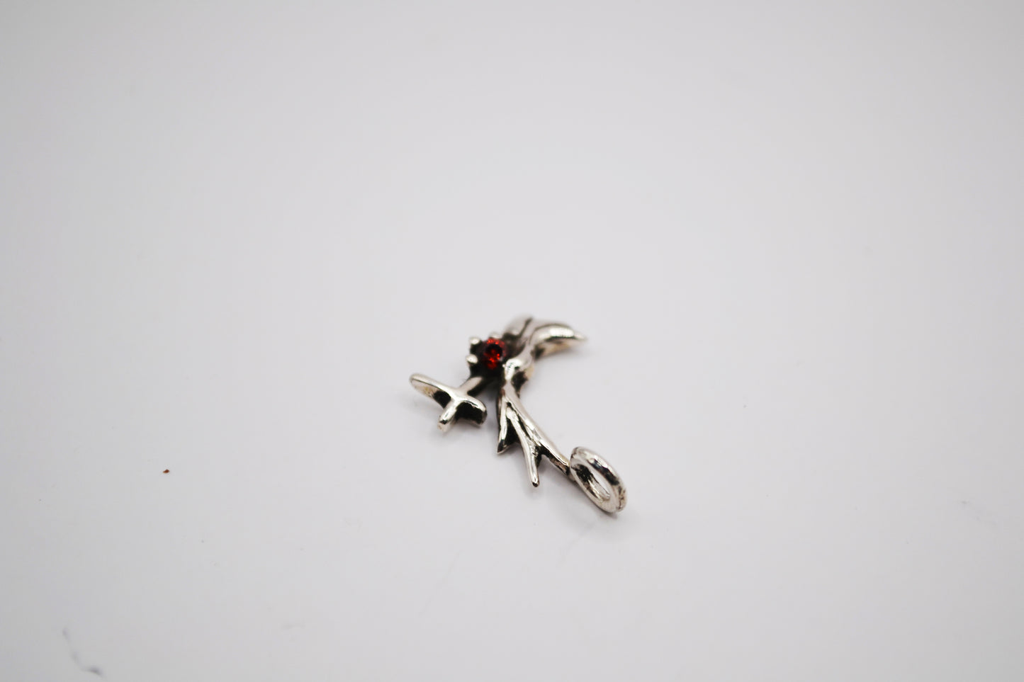 Sterling Silver Dove & Cross Pendant with Garnet